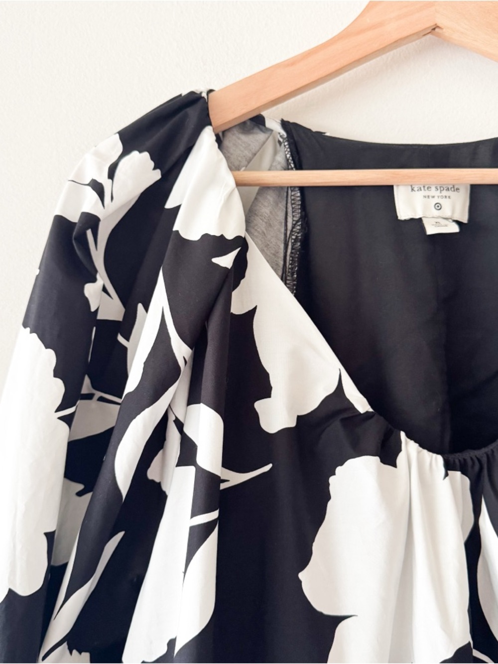 kate spade Black & White Floral Long-Sleeve Mini Dress Size XL - Picture 4 of 8